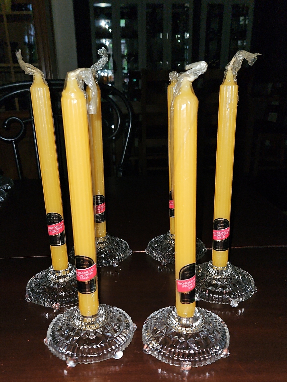 Set of 6 Footed Pressed Cut Glass Candle Stick Holders Wedding Event Centerpiece